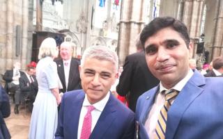Qamar Nawaz with the mayor of London Sadiq Khan at the coronation