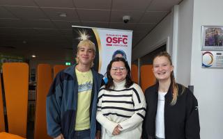L to R: Students Hubert Frankiewicz (AAA), Isabelle Lofthouse (ABC), and Maisie Hutchinson (BCC) celebrate their results