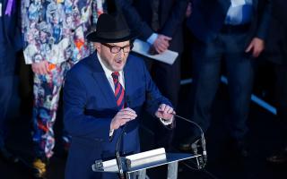 George Galloway gives a speech after being declared winner Rochdale Leisure Centre in the Rochdale by-election