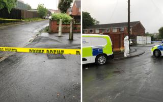 Police could be seen in Oldham following a shooting and stabbing